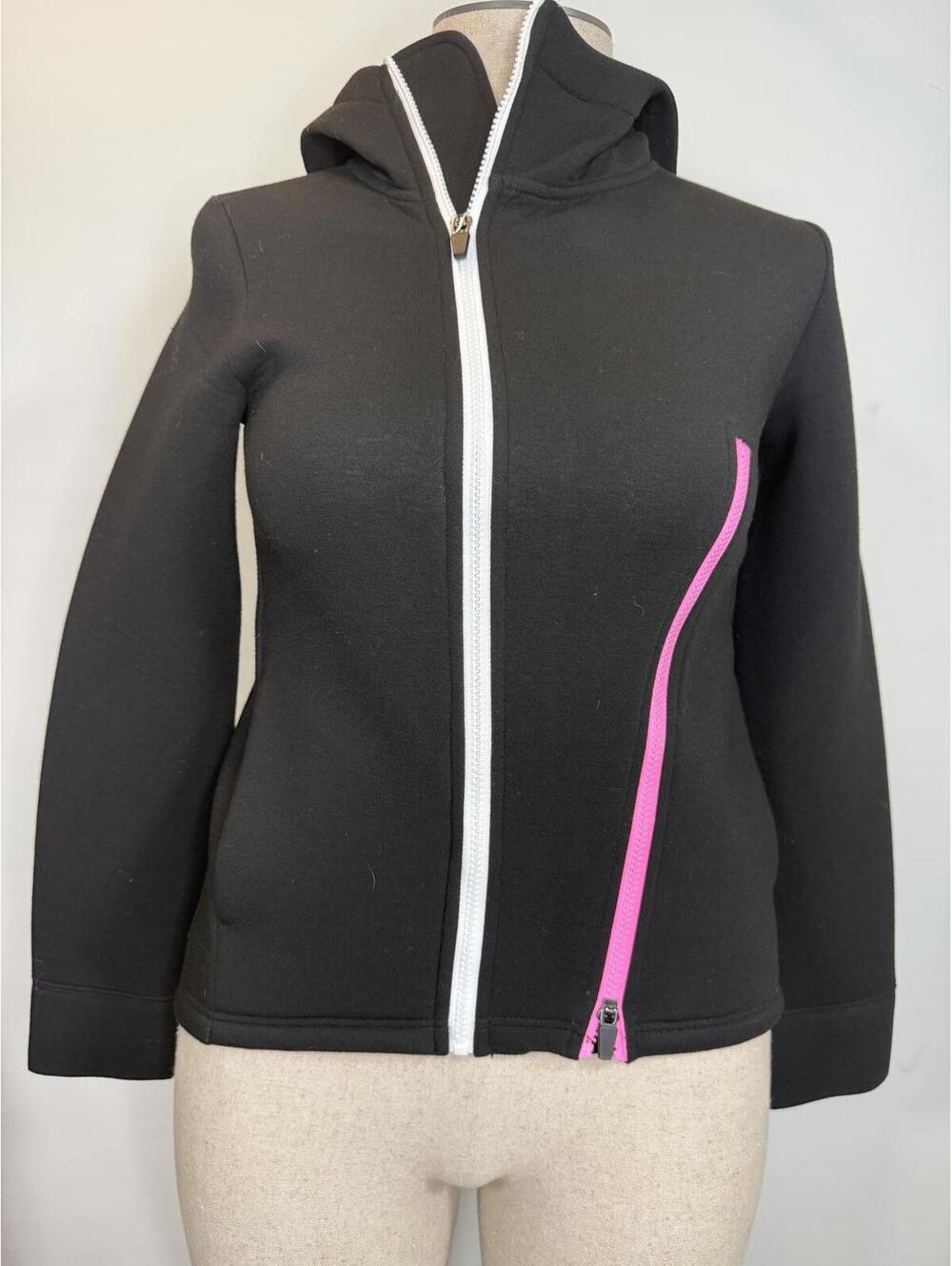 Betsey Johnson Womens Performance Full Zip Asymmetrical Scuba Hoodie Black - S